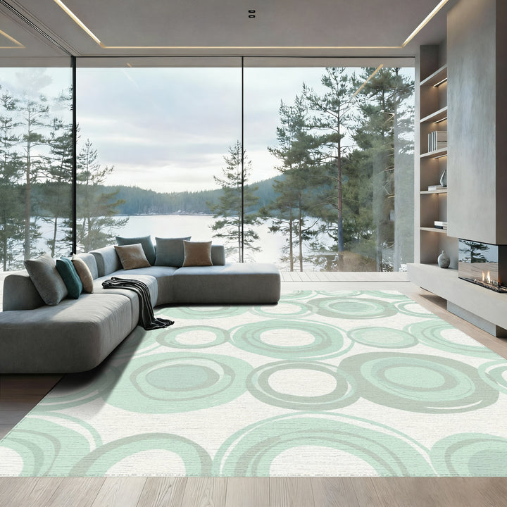 Soft Mint Green Abstract Circles Rug