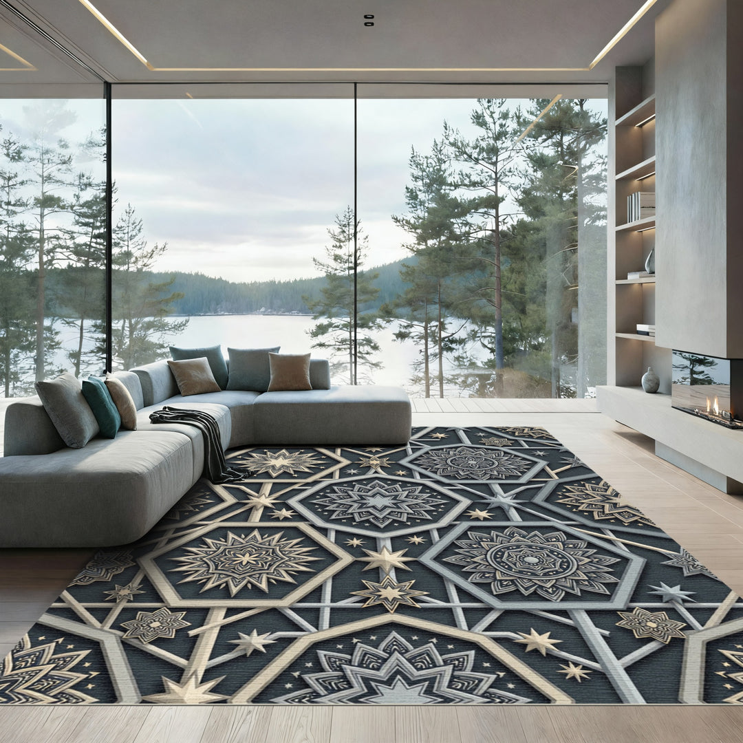 Ornamental Geometric Octagon Design Rug