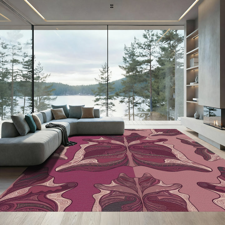 Crimson White Tribal Symmetry Rug