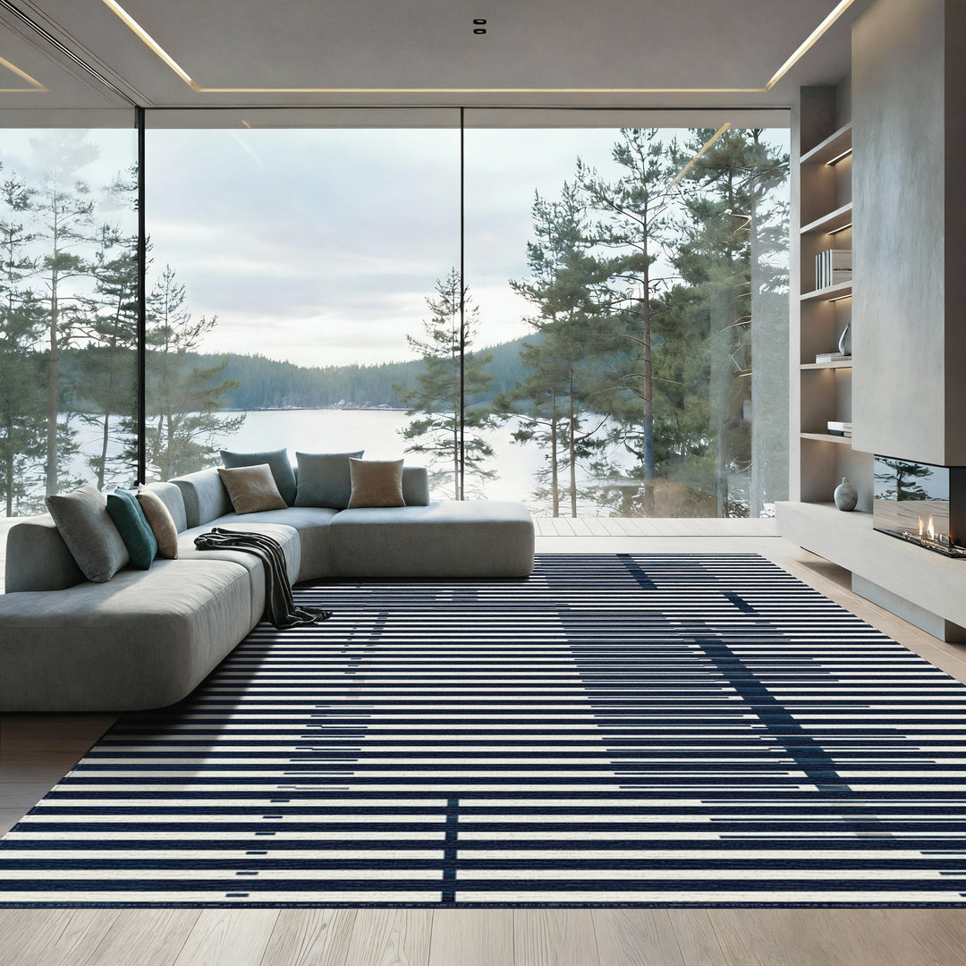 Modern Navy White Linear Gradient Rug