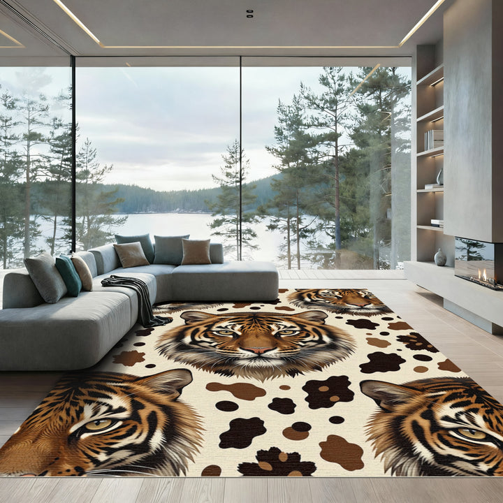 Fierce Tiger Face Spot Collage Rug