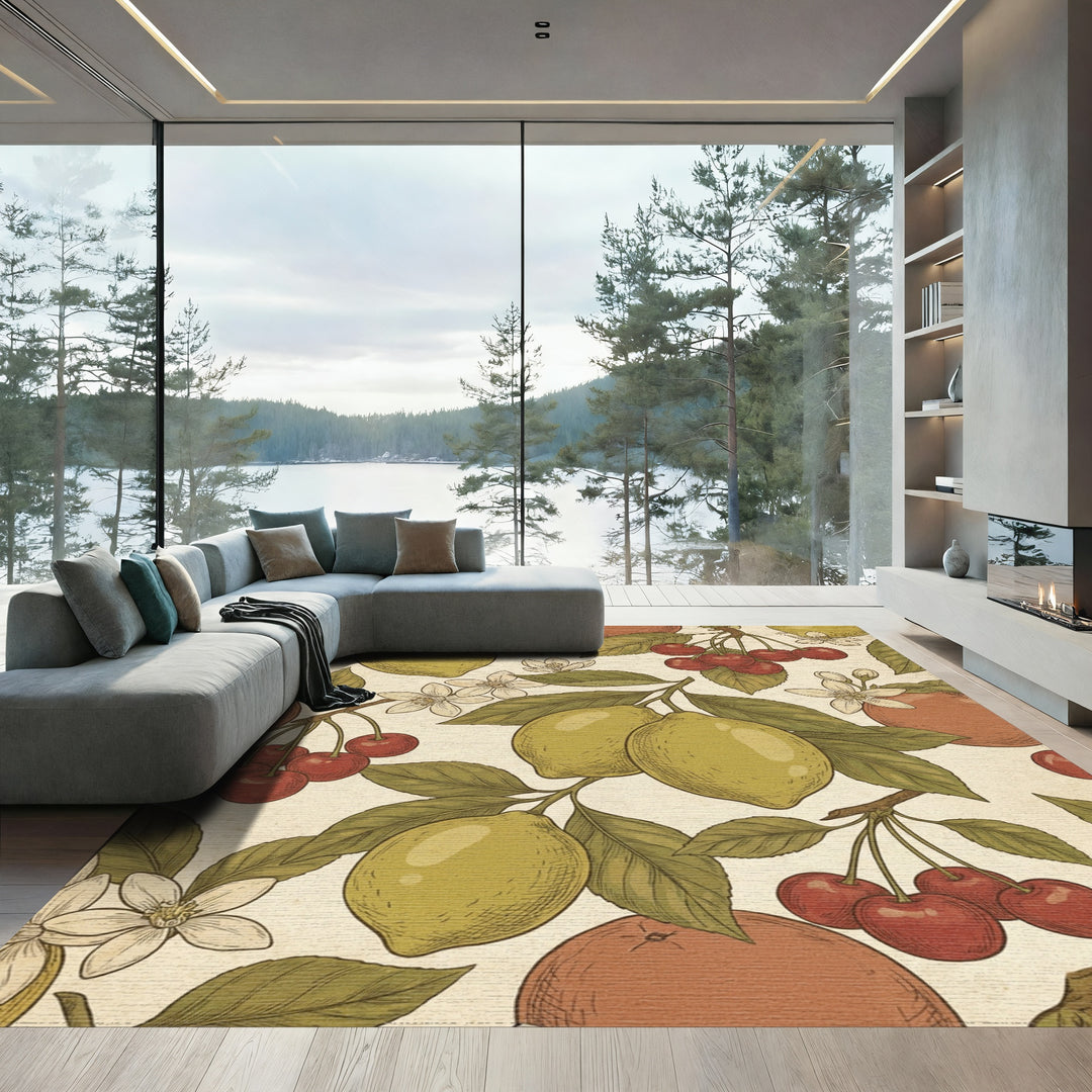 Vintage Citrus Cherry Blossom Arrangement Rug