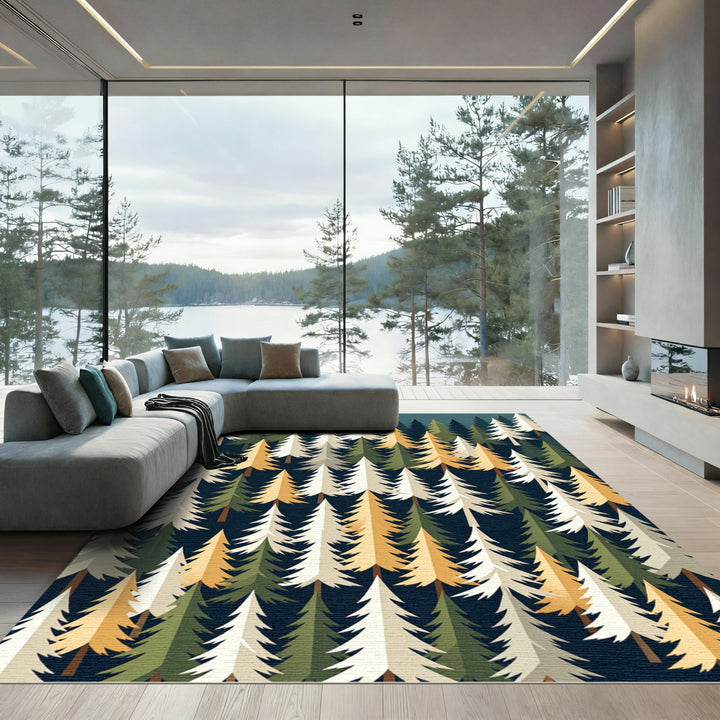 Forest Pine Trees Geometric Rug