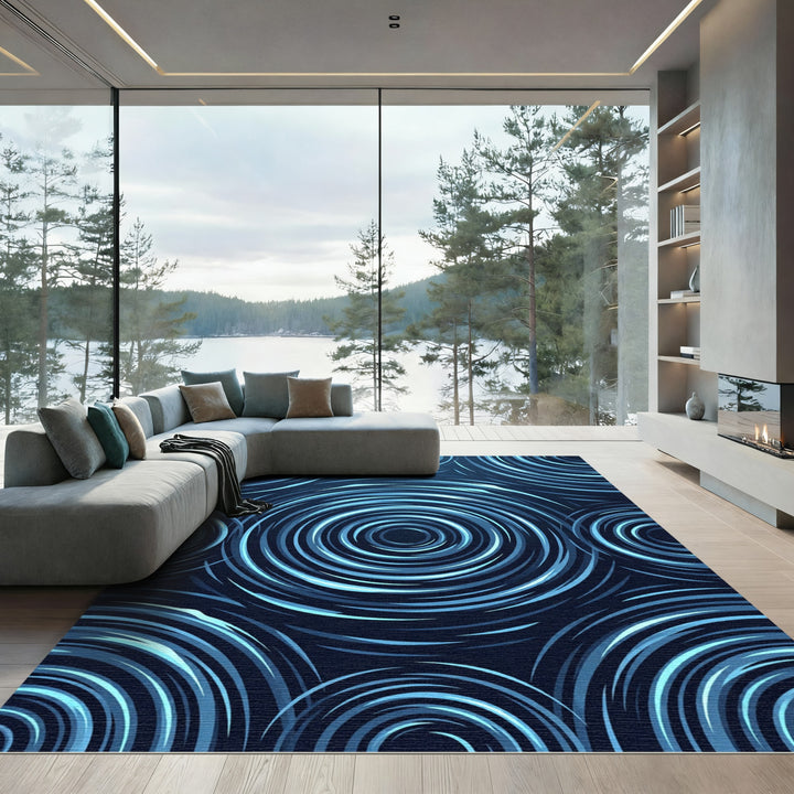 Deep Blue Riptide Swirl Rug