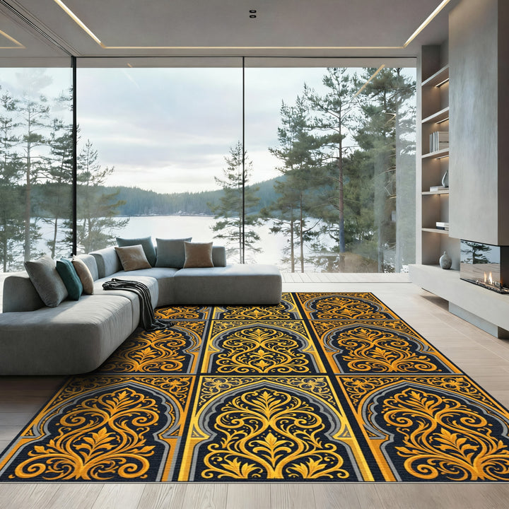 Golden Moroccan Arch Arabesque Rug