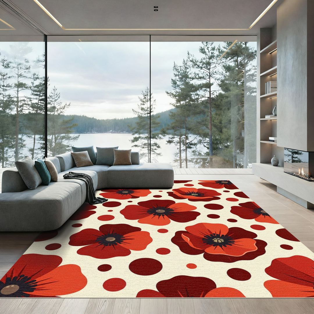 Bold Red Poppy Dots Arrangement Rug