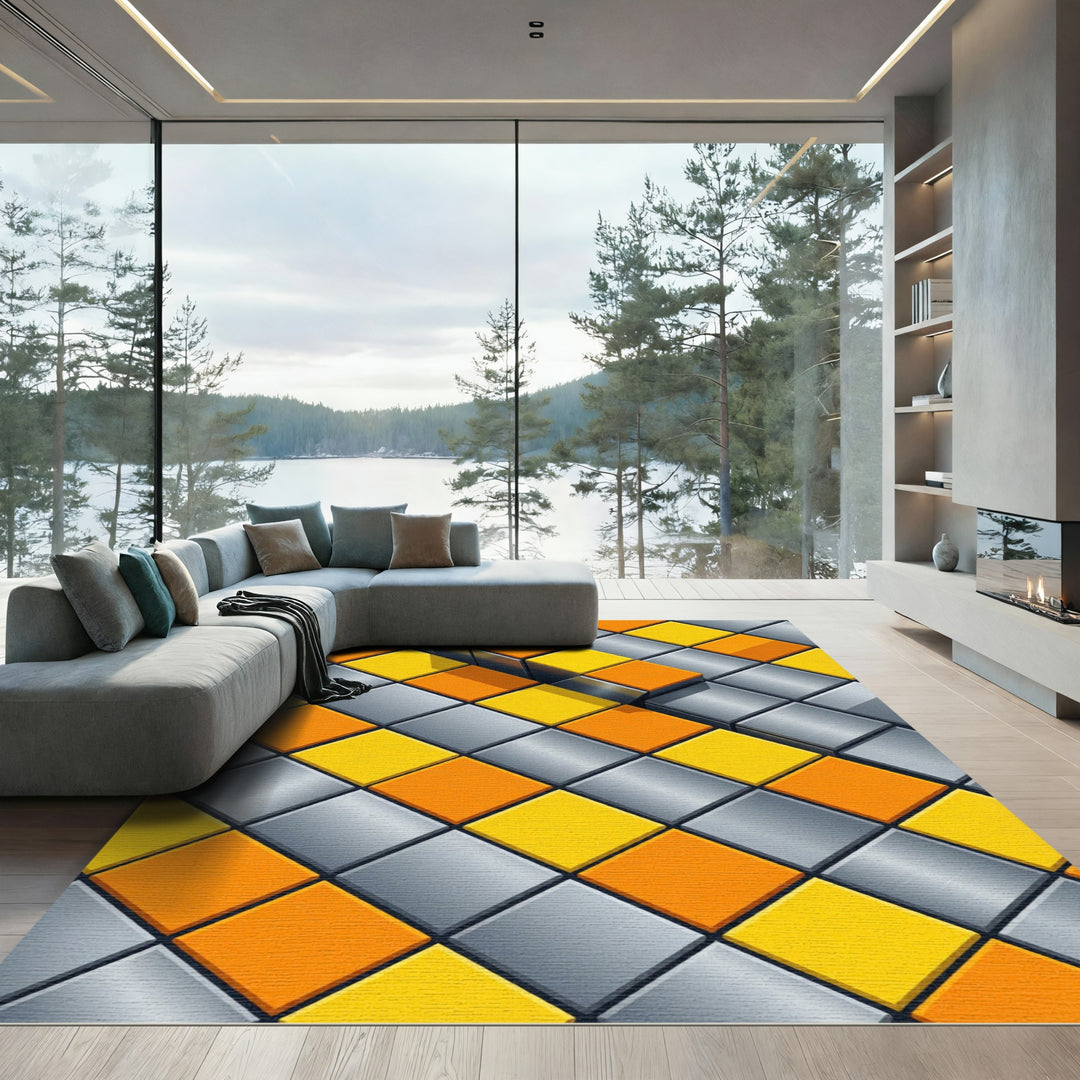 Bright Cubic Orange Yellow Geometric Rug