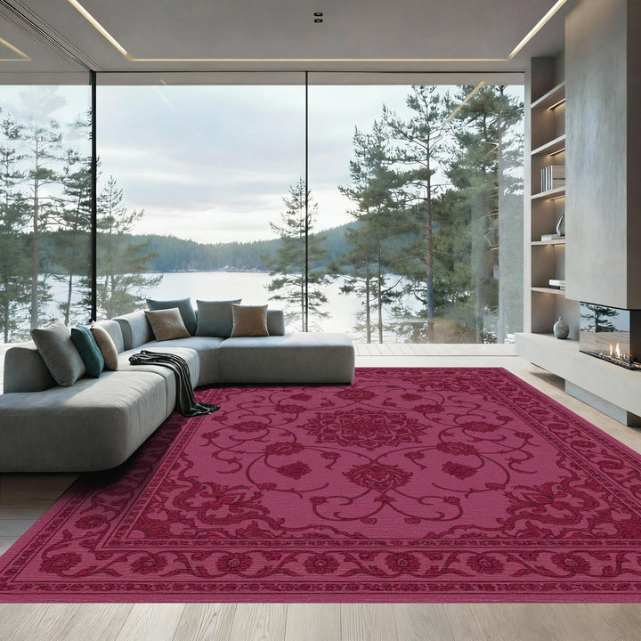 Crimson Floral Medallion Garden Rug