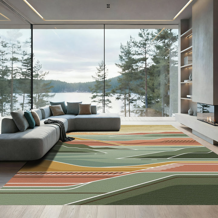 Earthy Tones Abstract Landscape Layers Rug