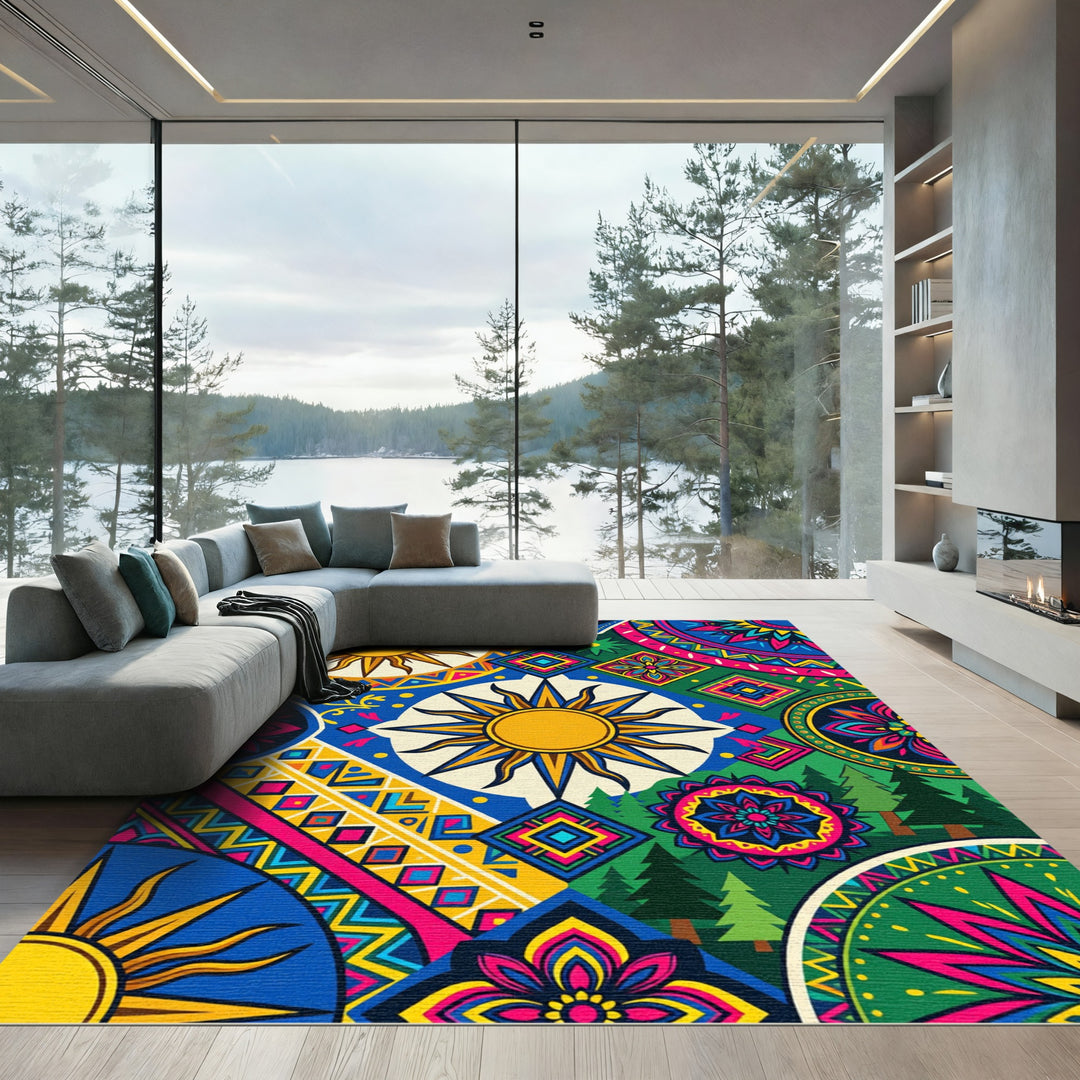 Vibrant Sunny Day Geometric Folk Rug