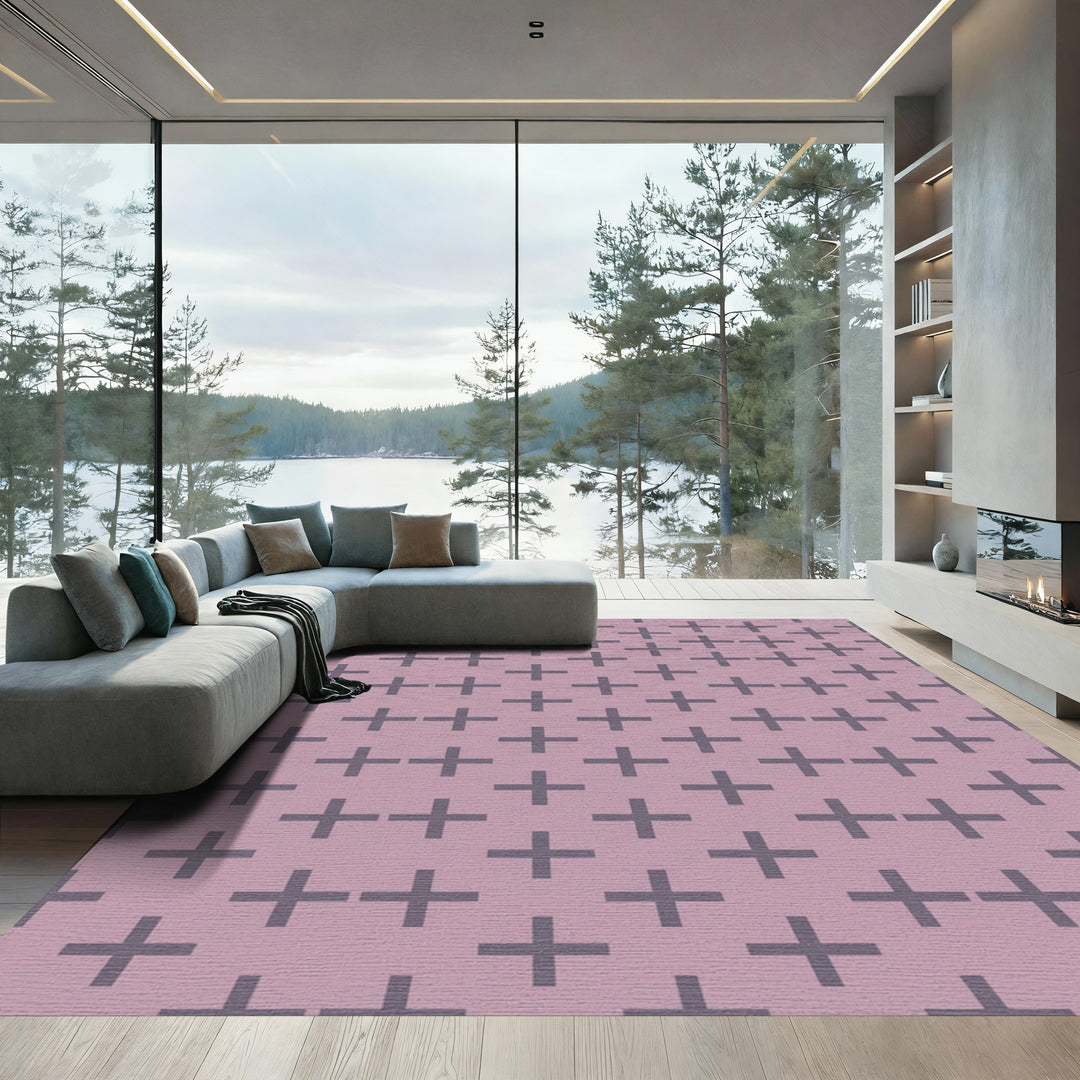 Rose Gray Cross Stitch Grid Rug
