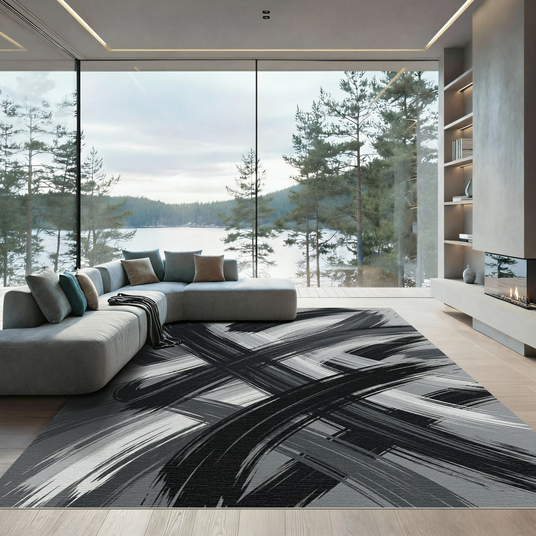 Monochromatic Abstract Brush Stroke Rug