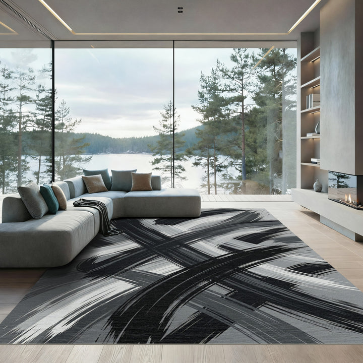 Monochromatic Abstract Brush Stroke Rug