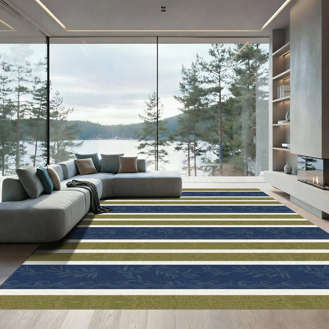 Navy Olive Branch Coastal Stripe Rug