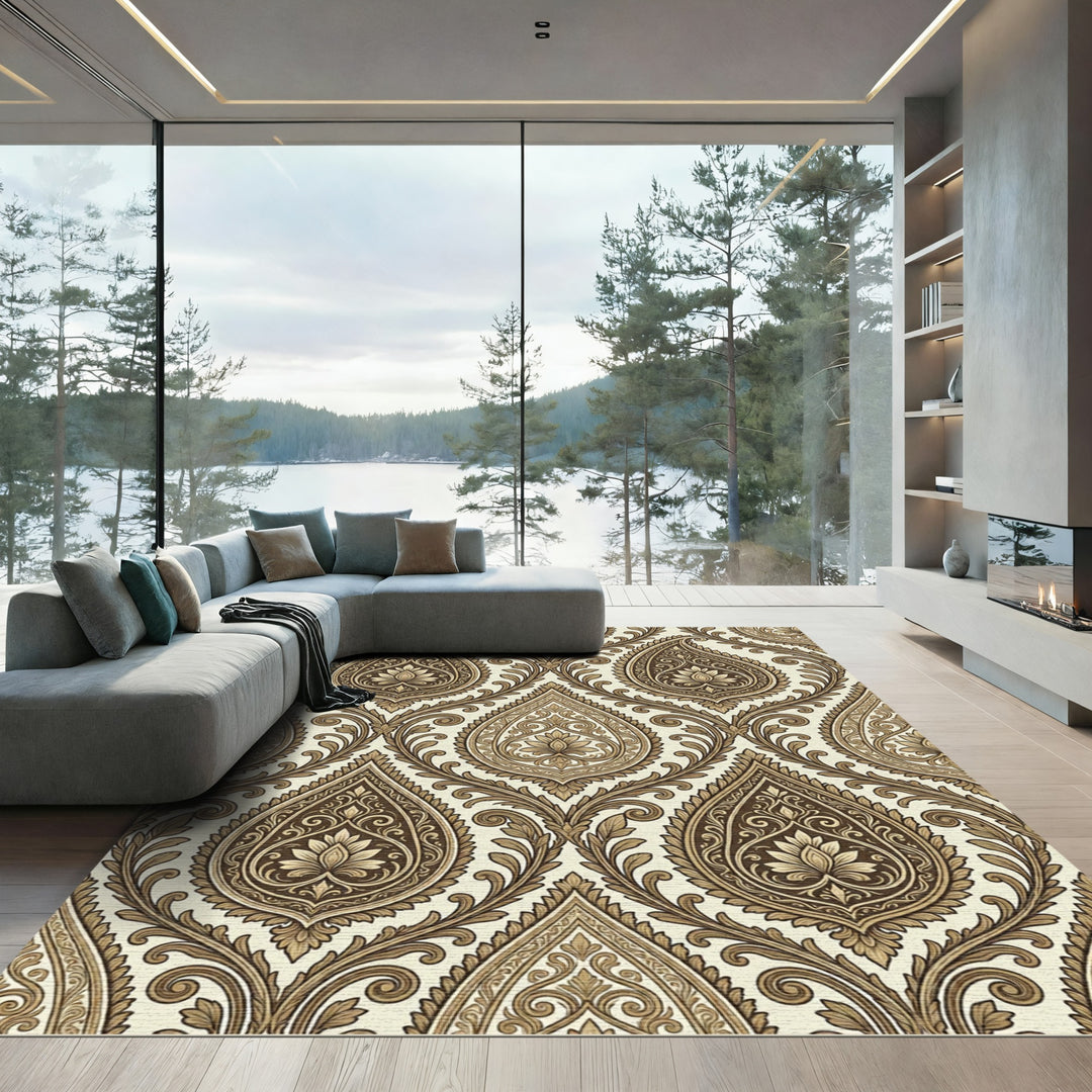 Gilded Paisley Floral Brocade Rug