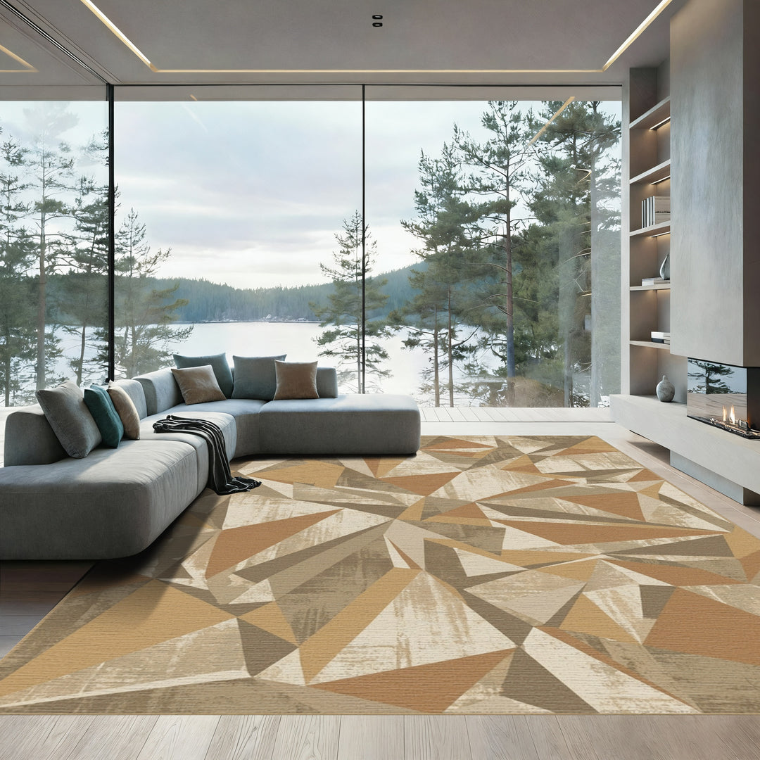 Earthy Tones Abstract Geometric Polygon Rug