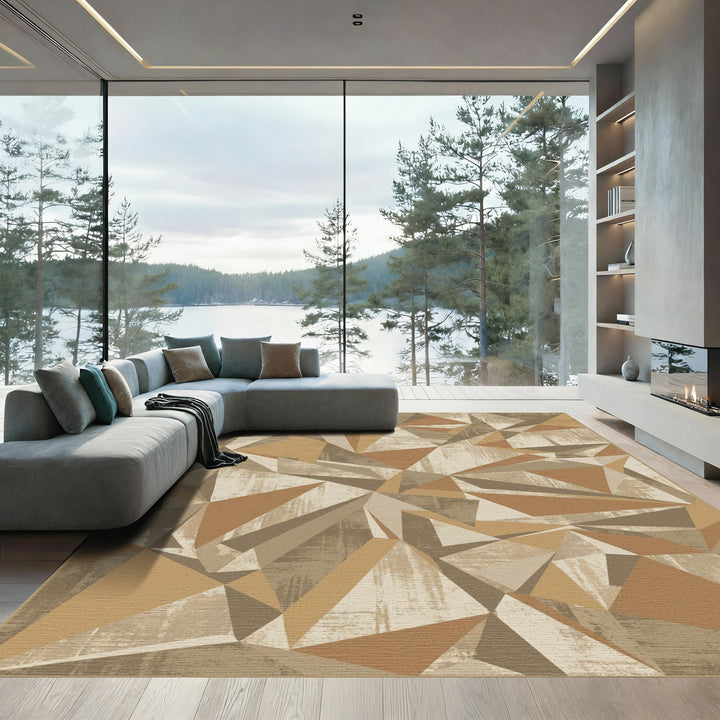 Earthy Tones Abstract Geometric Polygon Rug