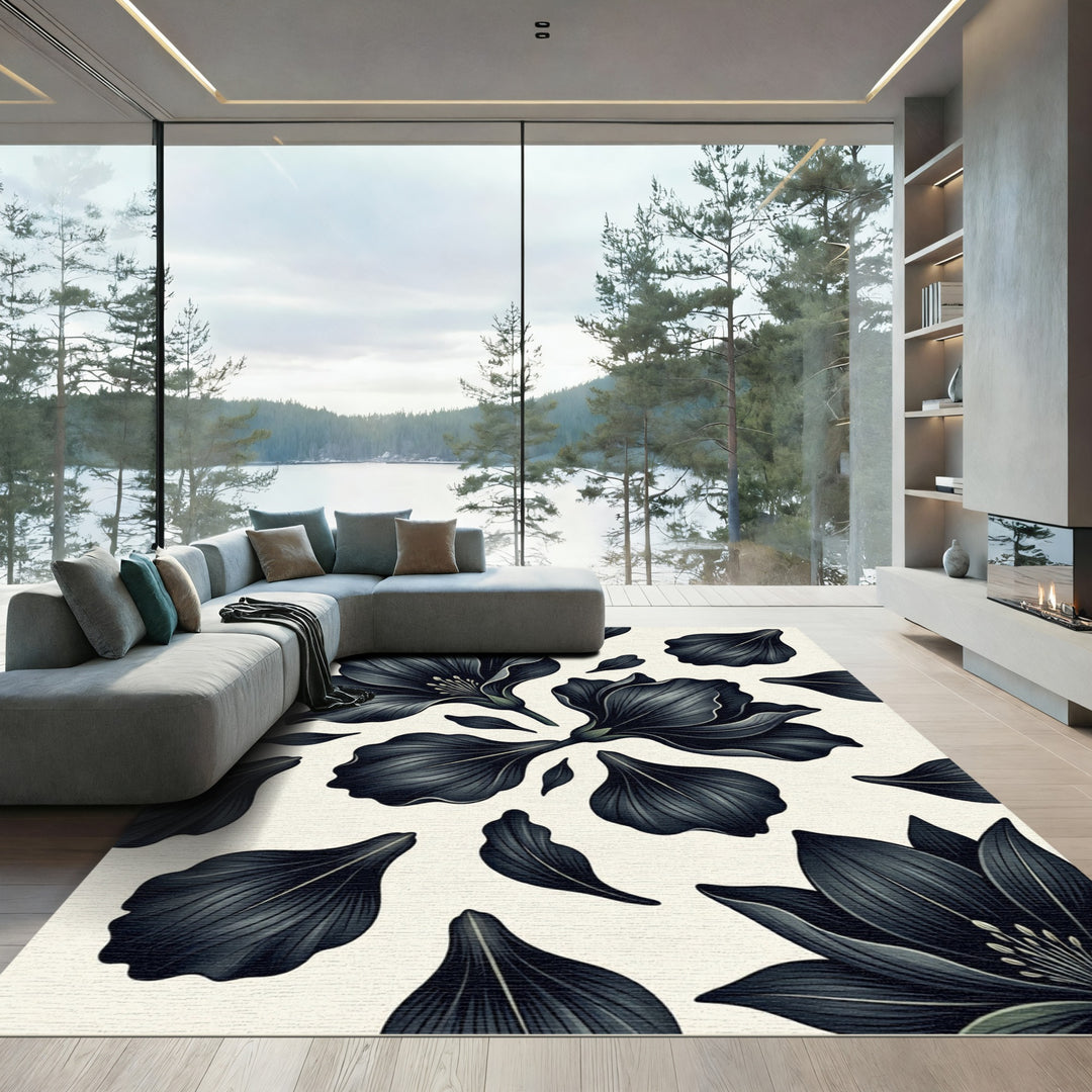 Dark Onyx Floral Accent Rug