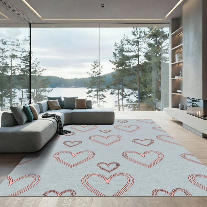 Pink Double Line Hearts Gray Rug
