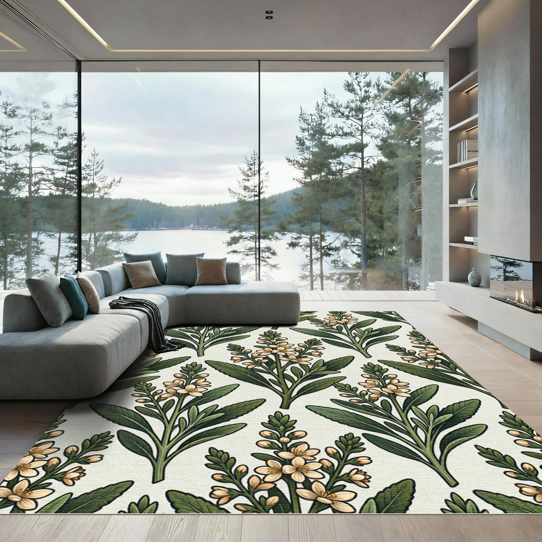 Botanical Cream Floral Leaf Rug