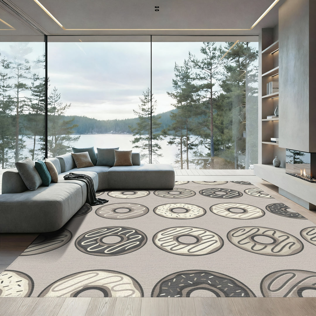 Monochrome Glazed Donut Repeat Rug
