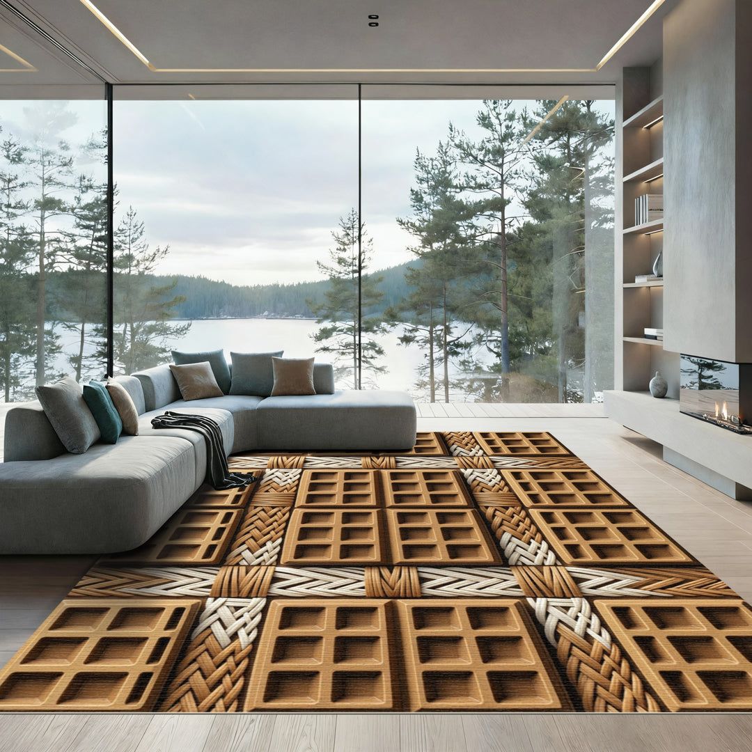 Golden Waffle Weave Texture Rug