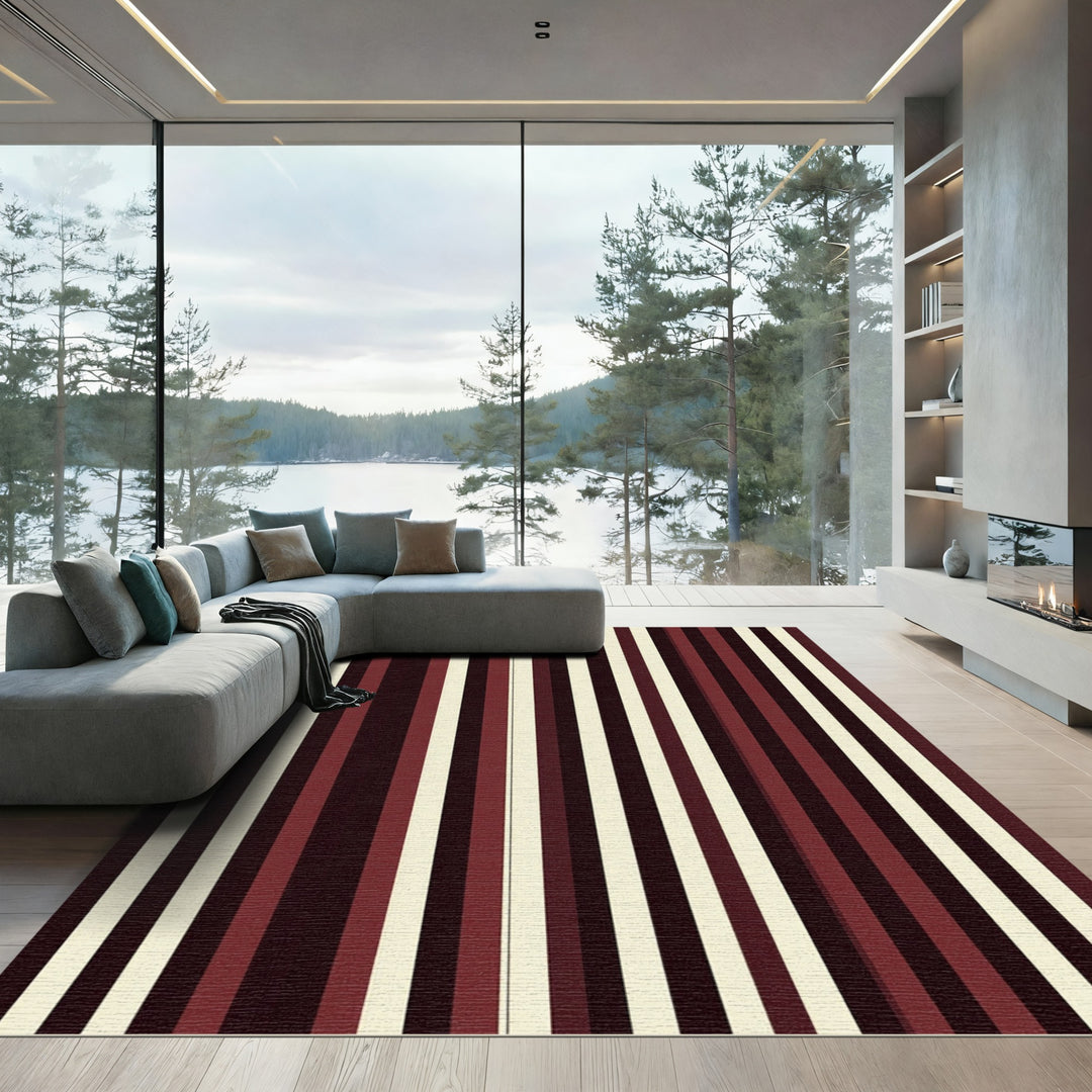Bold Burgundy Ivory Stripe Rug