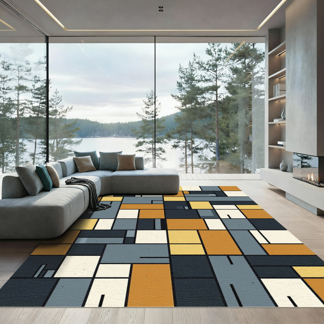 Modern Graphic Block Grid Rug