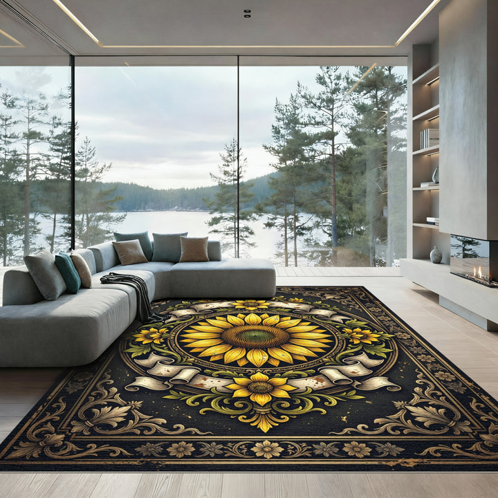 Golden Sunflower Vintage Baroque Rug