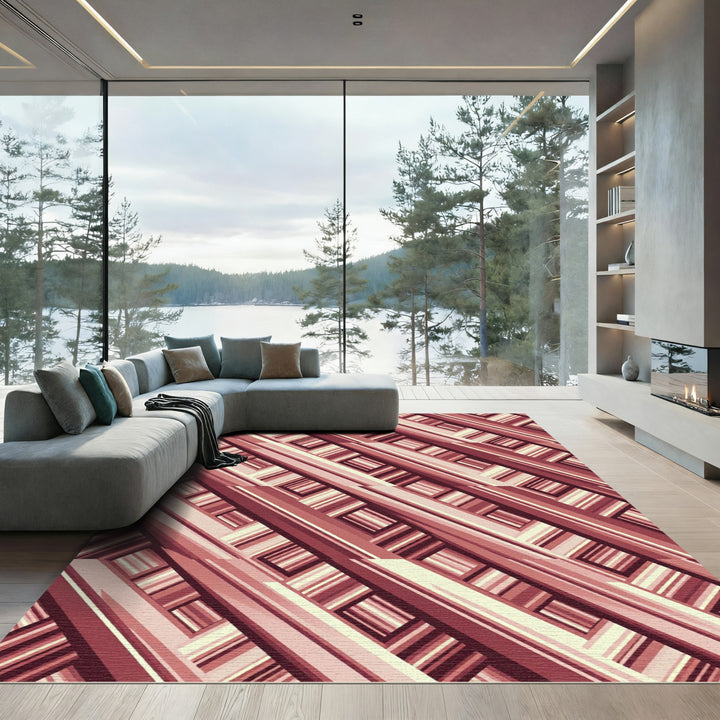 Rose Gold Interlocking Stripe Weave Rug