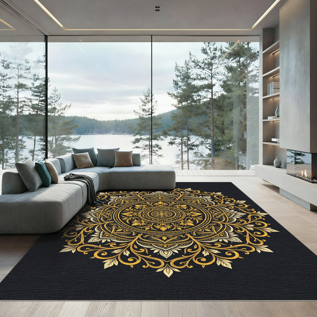Golden Floral Mandala Rug