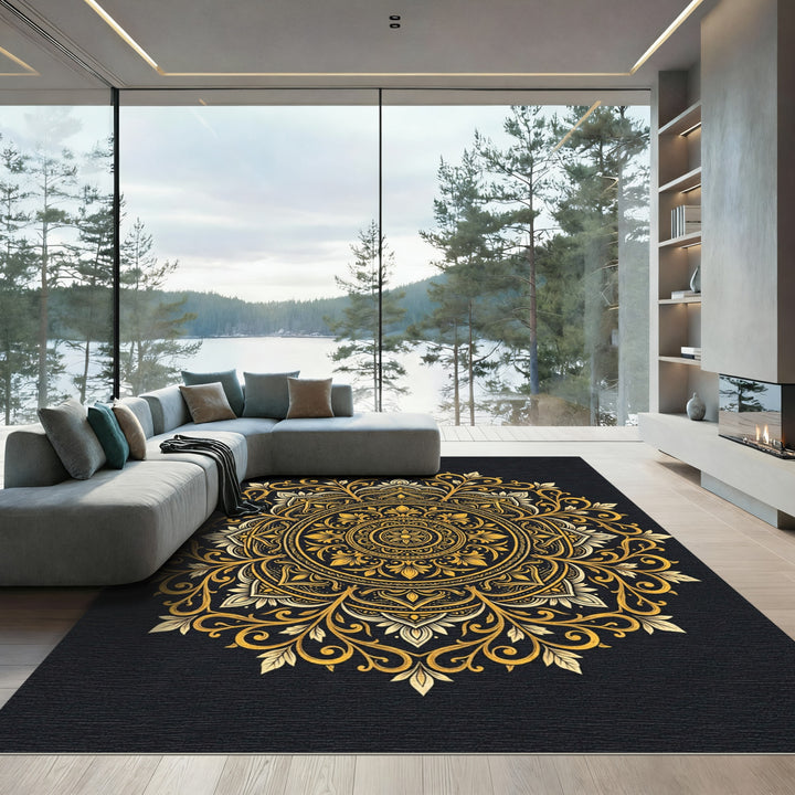 Golden Floral Mandala Rug