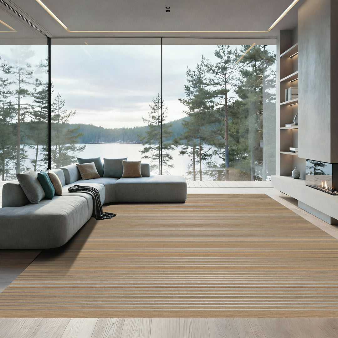 Tan Taupe Thin Horizontal Lines Rug
