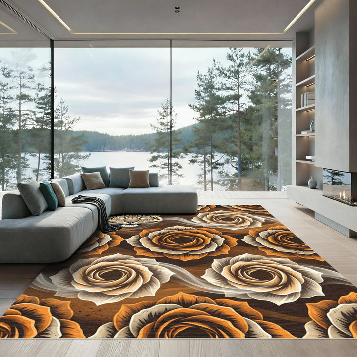 Exotic Leopard Roses Brown Rug