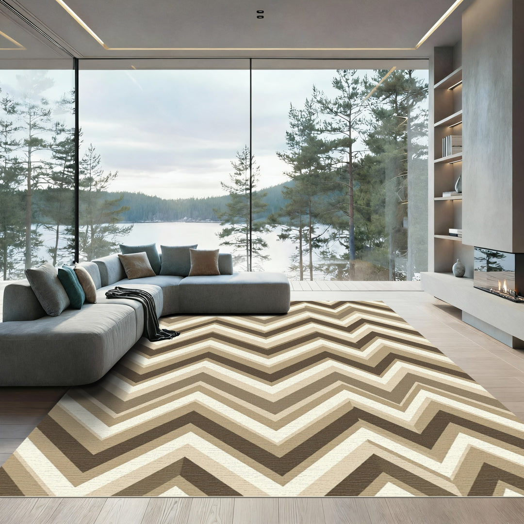 Muted Brown Chevron Zigzag Rug