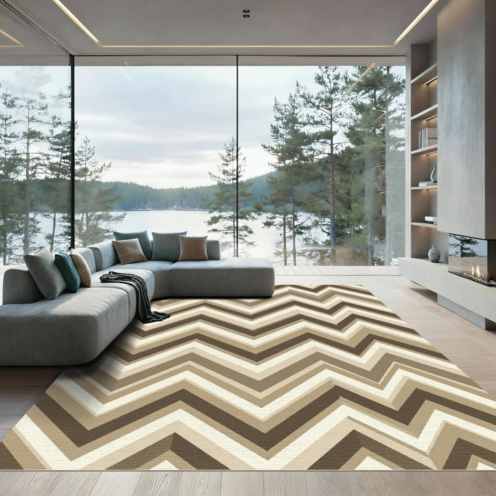 Muted Brown Chevron Zigzag Rug