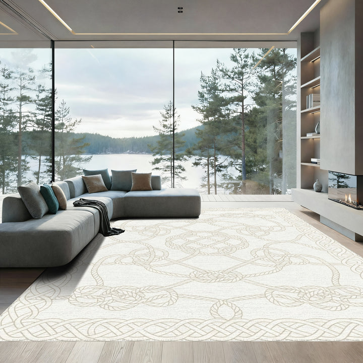 Coastal Beige Knot Border Rug
