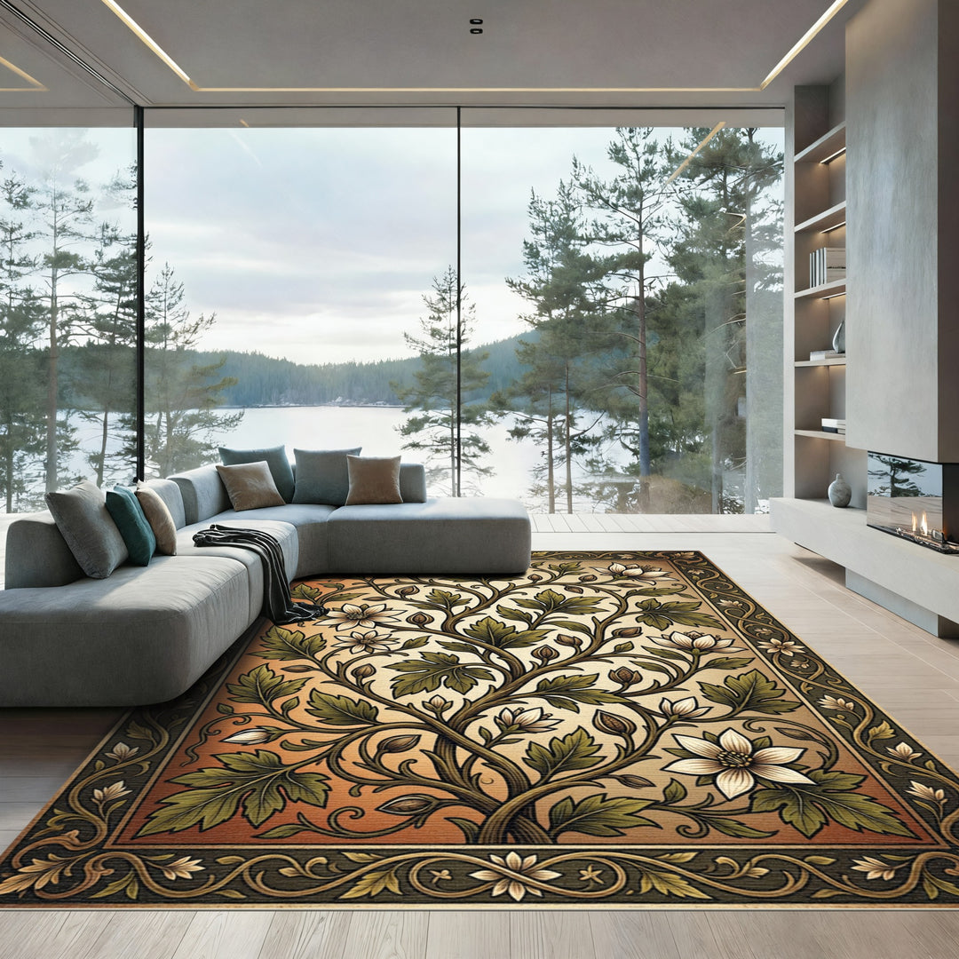 Vintage Ivory Floral Vine Arabesque Rug