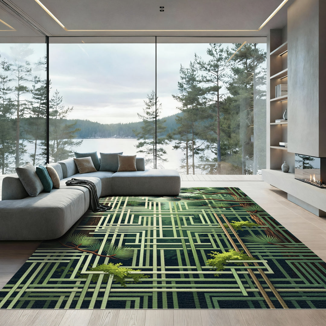 Green Geometric Forest Intertwined Accents Rug