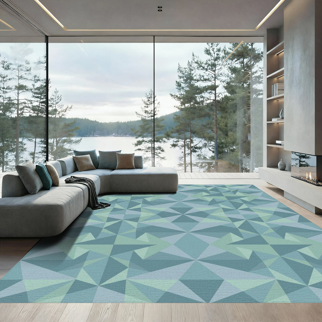 Teal Geometric Faceted Star Rug