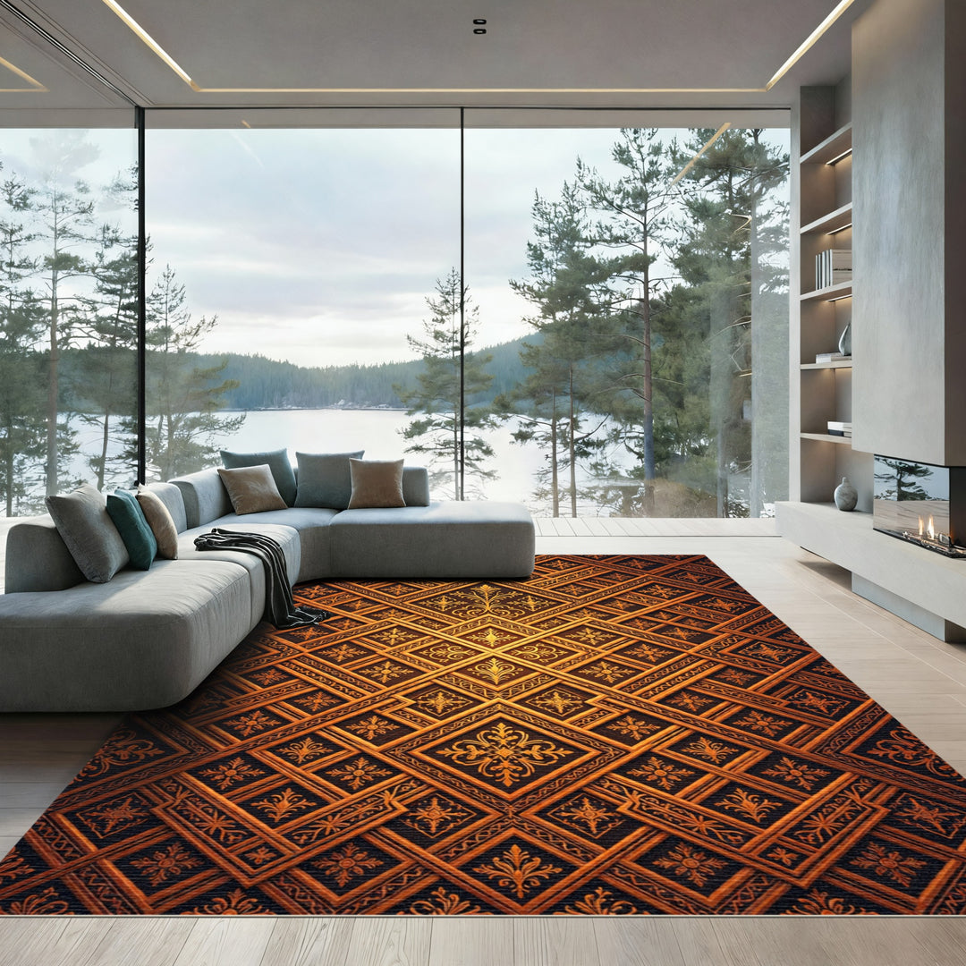 Golden Baroque Diamond Inlay Rug