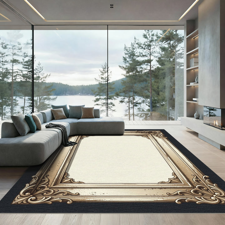 Ornate Gold Vintage Baroque Frame Rug