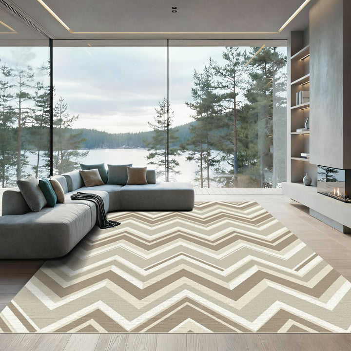 Chevron Layers Neutral Geometric Rug