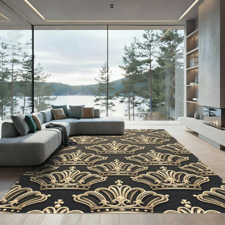 Regal Gold Crown Repeating Pattern Rug