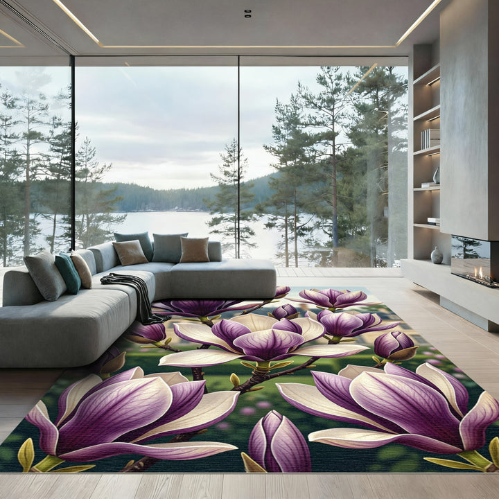 Purple Magnolia Floral Garden Rug