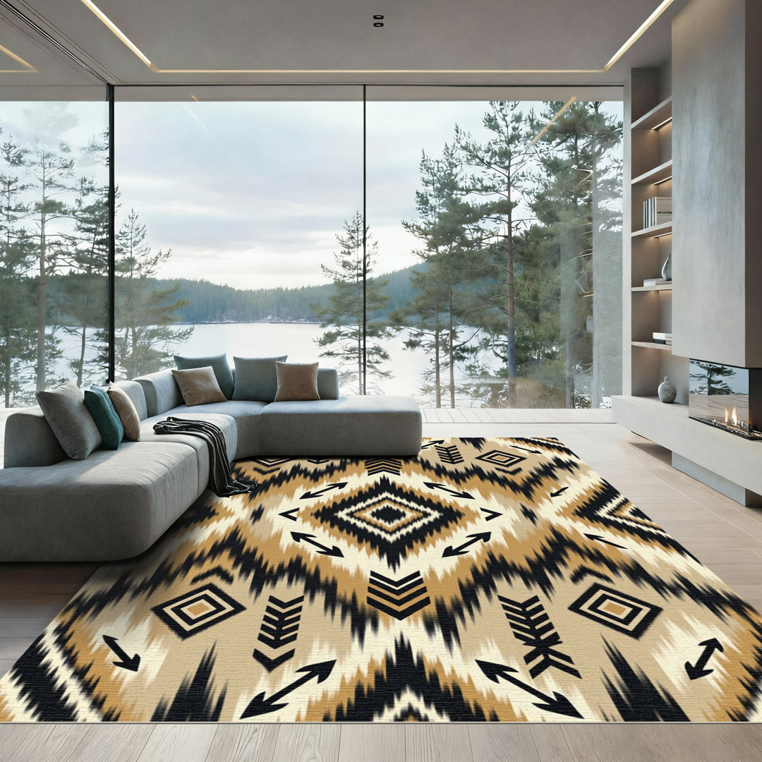 Golden Brown Black Arrow Diamond Pattern Rug