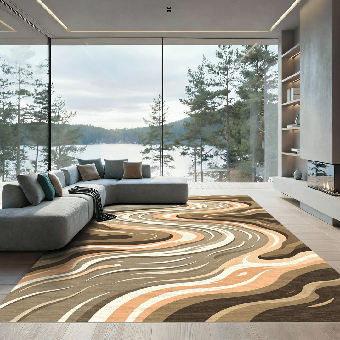 Wavy Earth Tones Abstract Rug