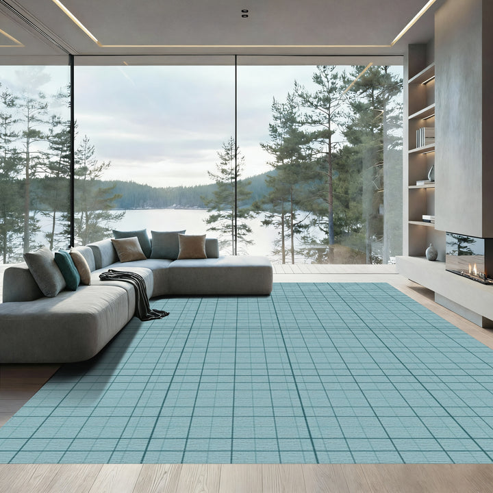 Classic Blue Grid Squared Rug