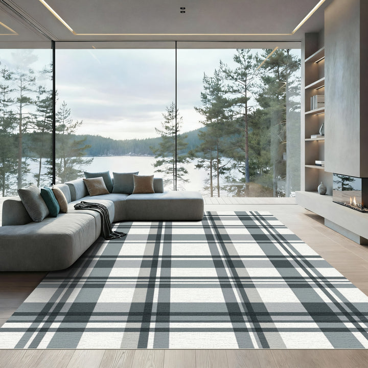 Classic Gray Plaid Squares Rug