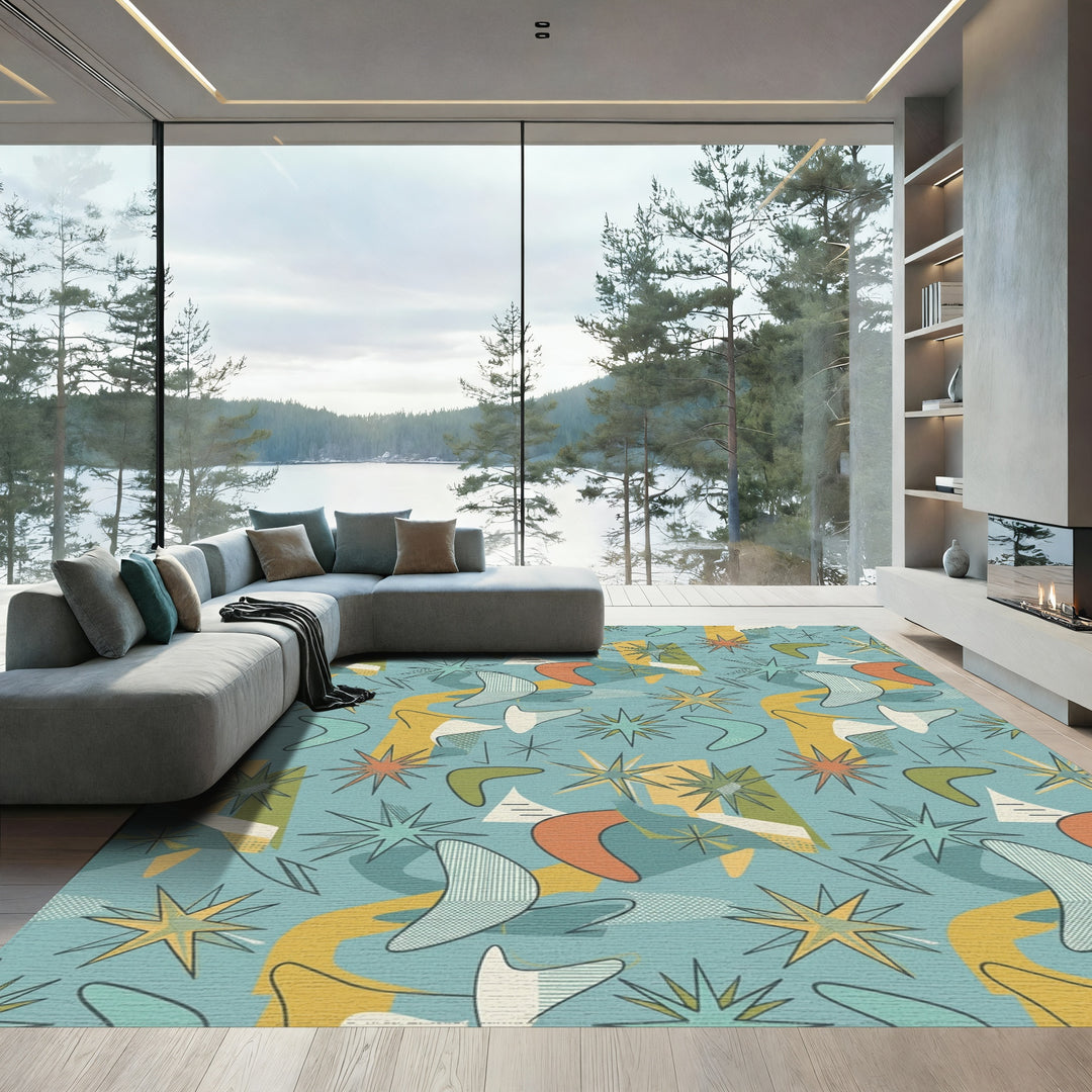 Retro Starburst Boomerang Abstraction Rug